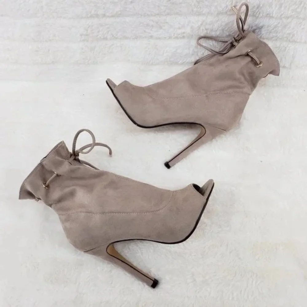 Glister Taupe Drawstring Open Toe 4" Ankle Boots - Picture 6 of 6